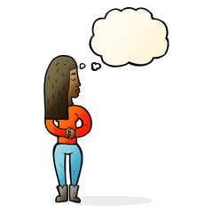 cartoon woman ignoring with thought bubble