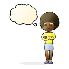 cartoon proud woman with thought bubble