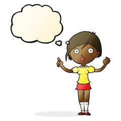 cartoon girl asking question with thought bubble