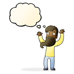 cartoon excited man with beard with thought bubble