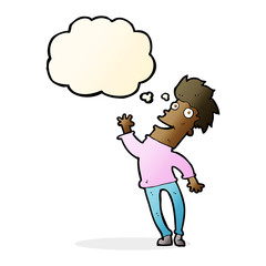 cartoon happy man with thought bubble