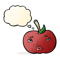 cartoon apple with face with thought bubble