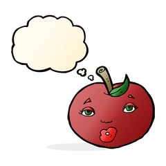cartoon apple with face with thought bubble