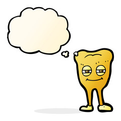 cartoon smiling tooth with thought bubble
