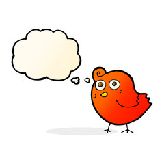 funny cartoon bird with thought bubble