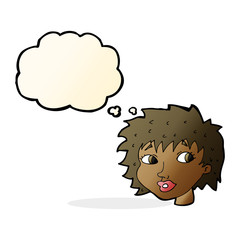 cartoon surprised woman with thought bubble