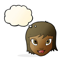 cartoon female face with thought bubble