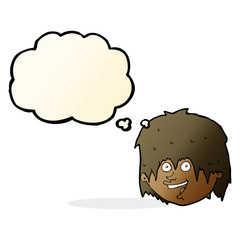 cartoon happy man with thought bubble