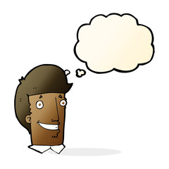 cartoon happy man with thought bubble