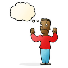 Fototapeta premium cartoon man surrendering with thought bubble