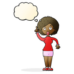 cartoon woman with idea with thought bubble