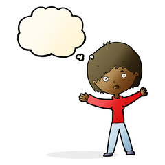 cartoon worried woman with thought bubble