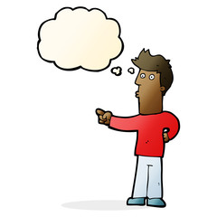 cartoon man pointing with thought bubble