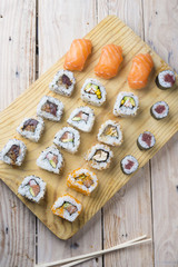 sushi plate flat lay