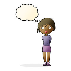 cartoon surprised girl with thought bubble