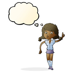 cartoon pretty woman with idea with thought bubble