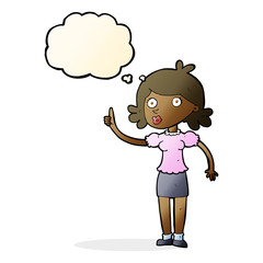 cartoon woman with idea with thought bubble