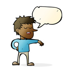 cartoon man making dismissive gesture with thought bubble