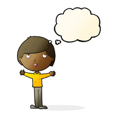 cartoon happy boy with thought bubble