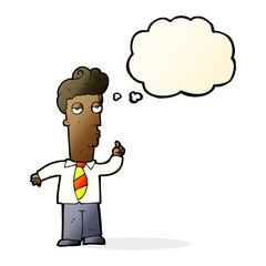 cartoon bored man asking question with thought bubble