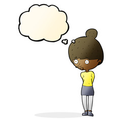 cartoon woman staring with thought bubble