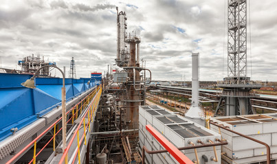 Fototapeta premium Chemical plant for production of ammonia and nitrogen fertilization on day time.