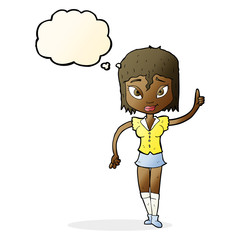 cartoon woman making point with thought bubble