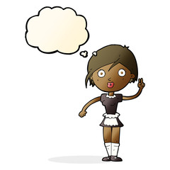 cartoon waitress making hand gesture with thought bubble