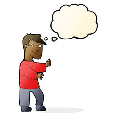 cartoon happy man with thought bubble