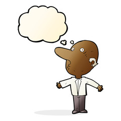 cartoon confused middle aged man with thought bubble