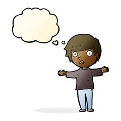cartoon worried boy with thought bubble