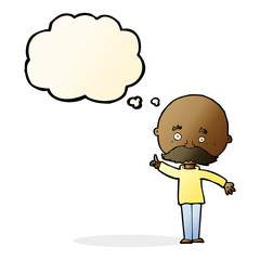 cartoon bald man with idea with thought bubble