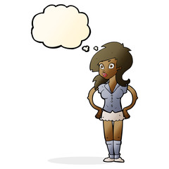 cartoon pretty woman with thought bubble