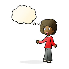 cartoon surprised woman with thought bubble