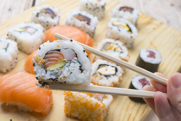 Fresh Homemade Sushi Roll against a background