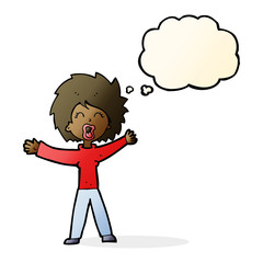 cartoon woman shouting with thought bubble