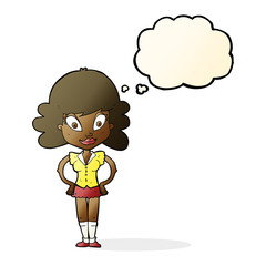 cartoon pretty woman with thought bubble