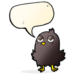 cartoon bored bird with thought bubble