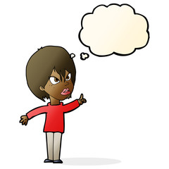 cartoon woman arguing with thought bubble