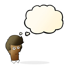 cartoon staring face with thought bubble