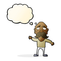 cartoon worried old man with thought bubble