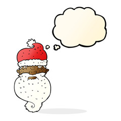 cartoon grim santa face with thought bubble