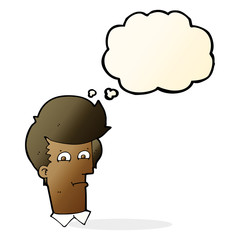 cartoon man narrowing eyes with thought bubble