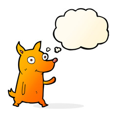 cartoon little dog waving with thought bubble