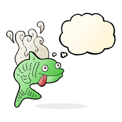 cartoon smelly fish with thought bubble