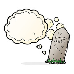 cartoon spooky grave with thought bubble