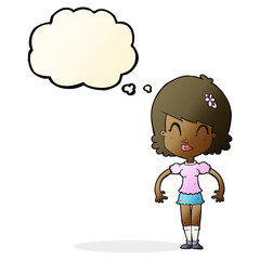 cartoon happy pretty woman  with thought bubble