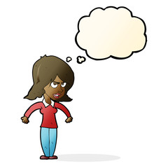 cartoon mean woman with thought bubble