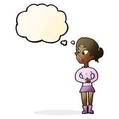 cartoon girl talking with thought bubble