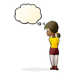 cartoon pretty girl with thought bubble